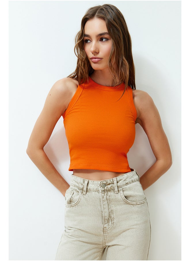 trendyol Orange Halter Neck Ribbed Flexible Knitted Undershirt TWOSS24AL00047  - Image 3
