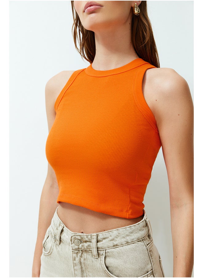 trendyol Orange Halter Neck Ribbed Flexible Knitted Undershirt TWOSS24AL00047  - Image 4