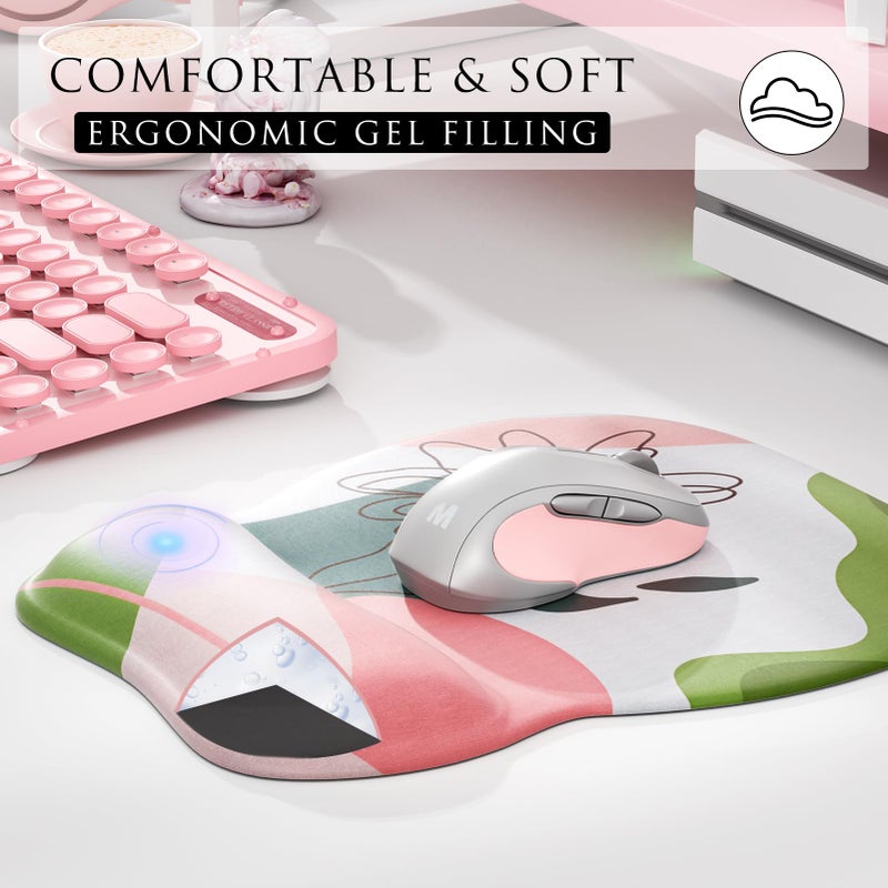 MROCO Ergonomic Mouse Pad with Gel Wrist Rest, Smooth Wrist Support Surface, Non-Slip PU Base for Pain Relief, Comfortable Mousepad for Computer, Laptop, Office & Home, 9.4 x 8.1 in, Pastel Petals - Image 4