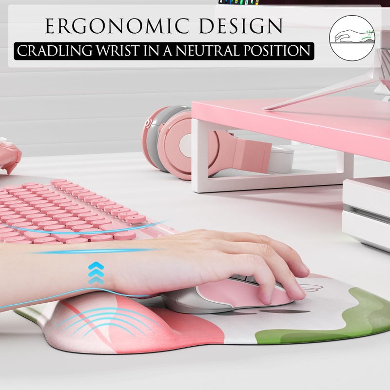 MROCO Ergonomic Mouse Pad with Gel Wrist Rest, Smooth Wrist Support Surface, Non-Slip PU Base for Pain Relief, Comfortable Mousepad for Computer, Laptop, Office & Home, 9.4 x 8.1 in, Pastel Petals - Image 5