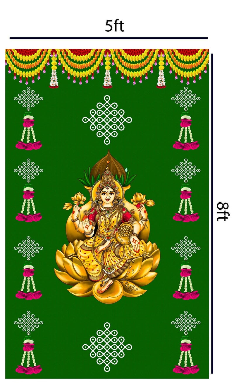 DHARA CREATION Dhara Mataji Backdrop with Hanging Flower Design - 5ft x 8ft Polyester Fabric for Navratri Decoration, Garba dandiya Decor Washable Fabric - Image 2