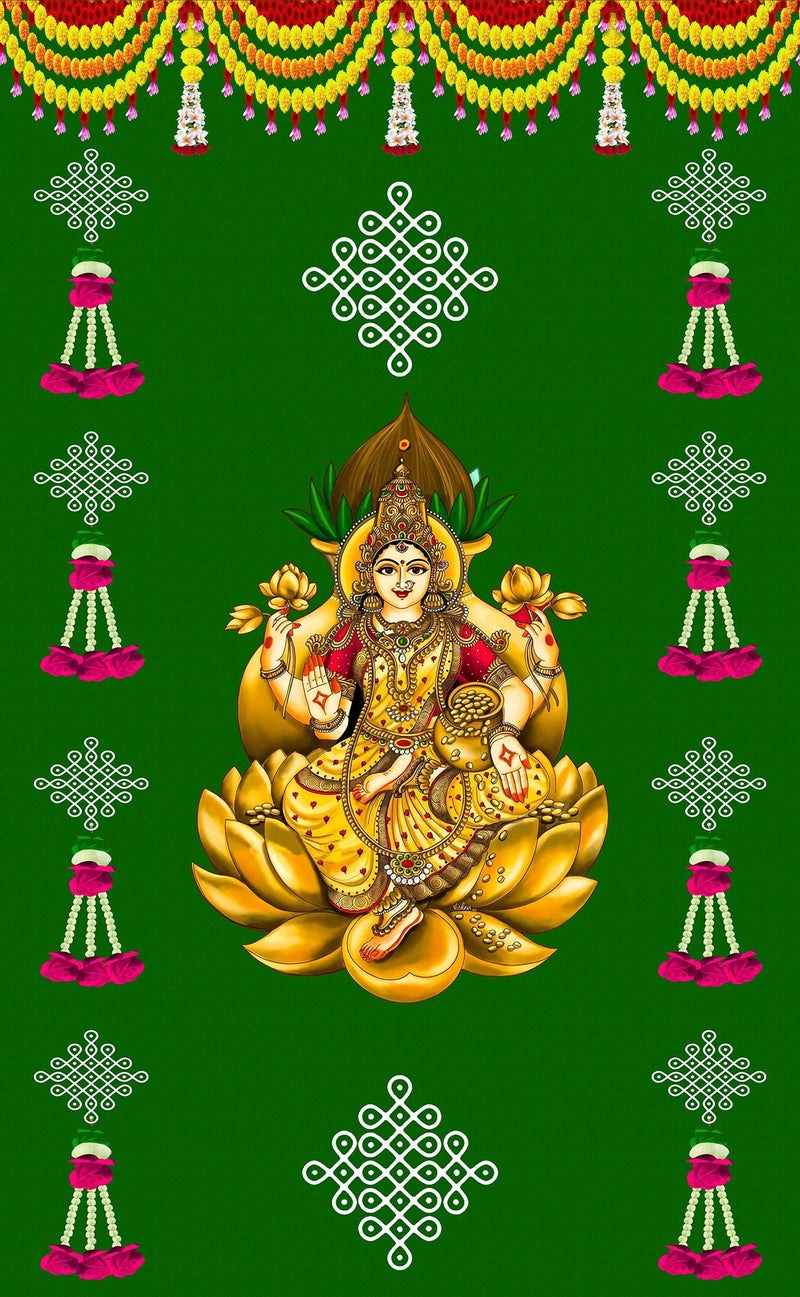 DHARA CREATION Dhara Mataji Backdrop with Hanging Flower Design - 5ft x 8ft Polyester Fabric for Navratri Decoration, Garba dandiya Decor Washable Fabric - Image 4