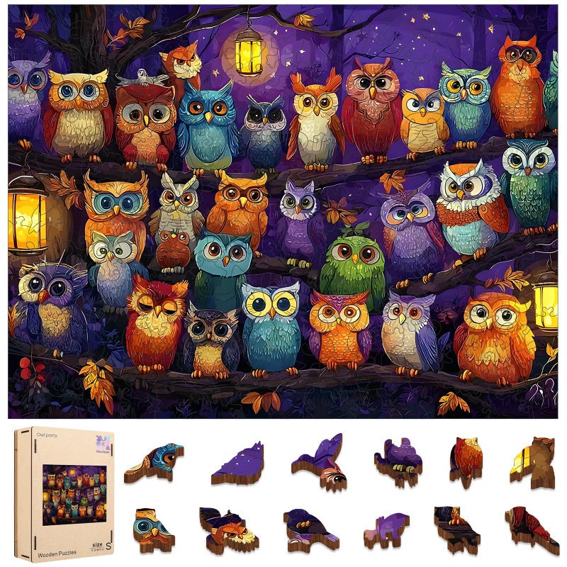 Mocfesk Wooden Puzzles for Adults Owl Family Puzzles for Grandkids 200 Pieces Unique Shaped Jigsaw Puzzles for Adults and Kids Fun Family Game Home Decor 118 x 89 - Image 3