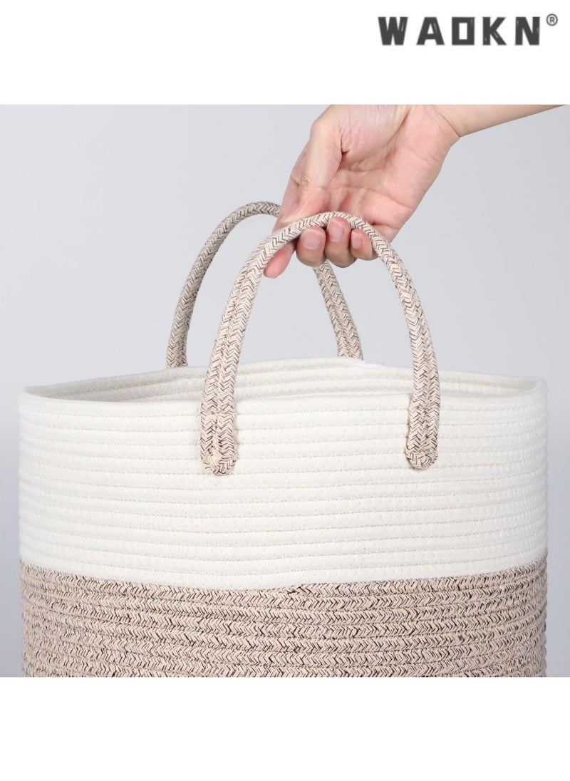 WAOKN Versatile Woven Cotton Rope Laundry Basket with Comfortable Handles, Creating a Unique Storage View in the Nursery (Barrel Style)  - Image 3