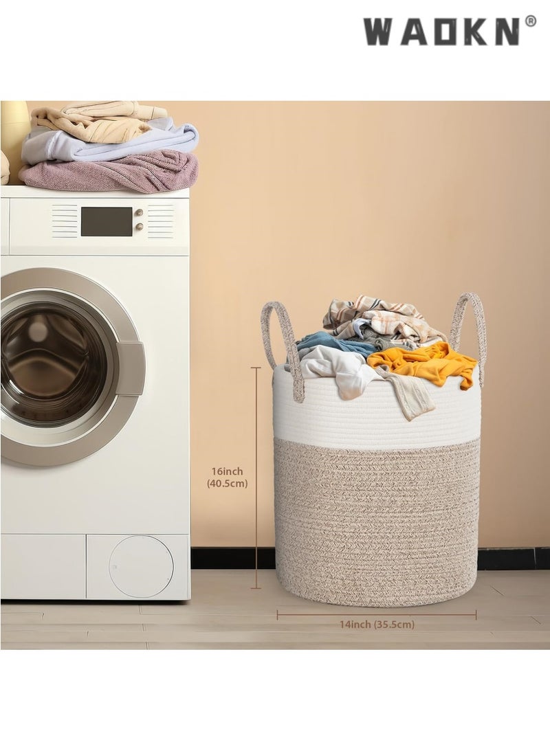 WAOKN Versatile Woven Cotton Rope Laundry Basket with Comfortable Handles, Creating a Unique Storage View in the Nursery (Barrel Style)  - Image 2
