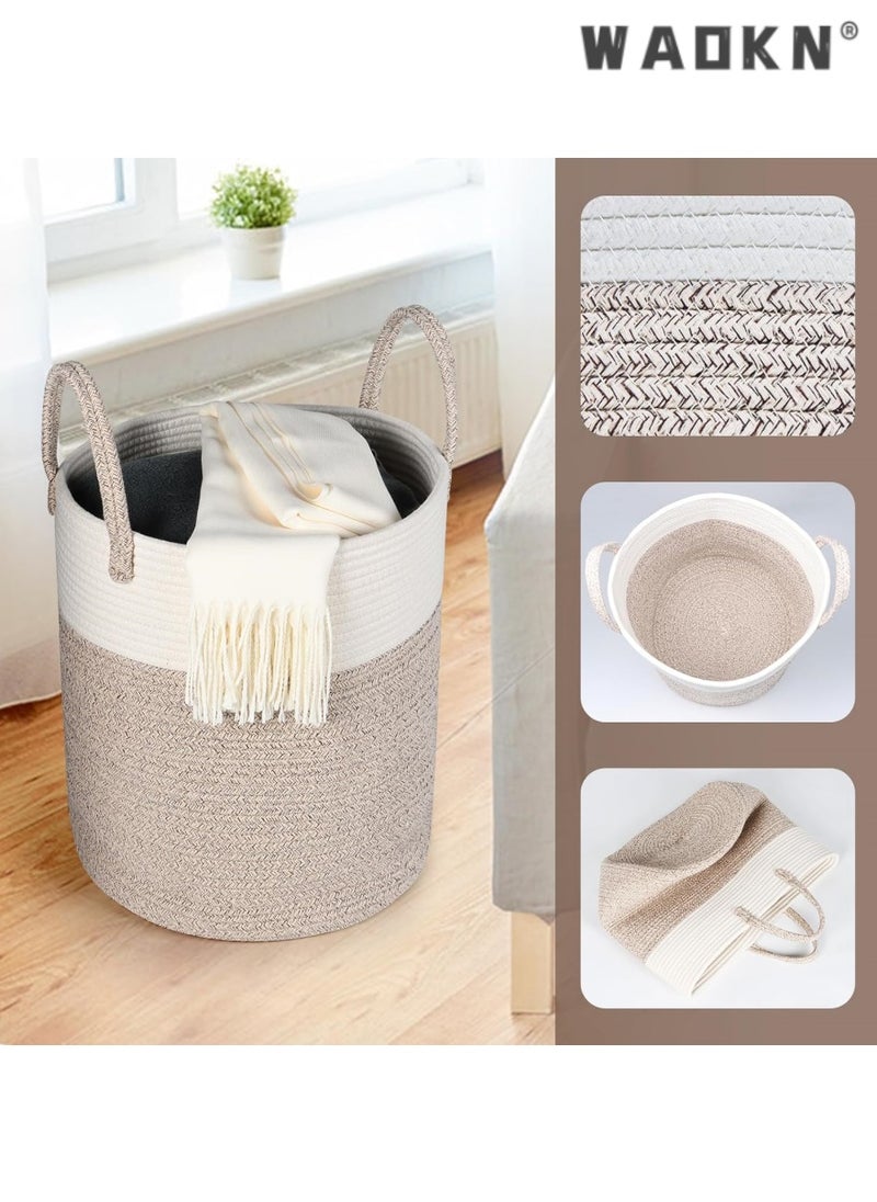 WAOKN Versatile Woven Cotton Rope Laundry Basket with Comfortable Handles, Creating a Unique Storage View in the Nursery (Barrel Style)  - Image 4