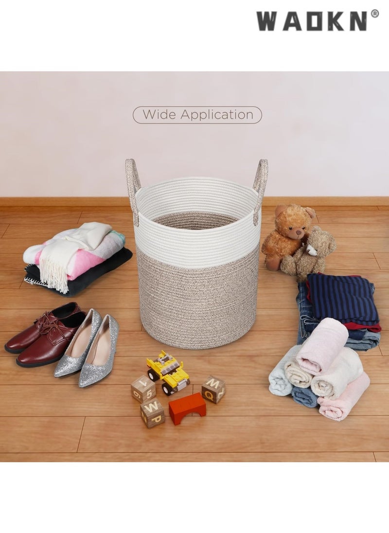 WAOKN Versatile Woven Cotton Rope Laundry Basket with Comfortable Handles, Creating a Unique Storage View in the Nursery (Barrel Style)  - Image 5