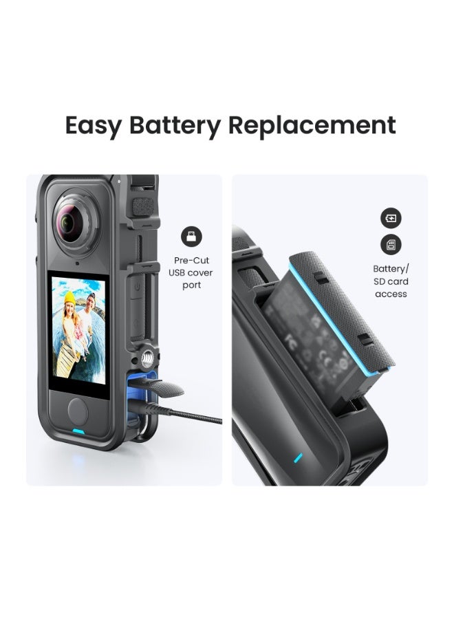 aMagisn إطار حماية لكاميرا Insta360 X4 Air، قفص توسعة خفيف الوزن متعدد الوظائف مع منفذ كولد شو ومسامير 1/4 بوصة، ملحق كاميرا أكشن(أسود) - Image 4