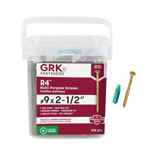 GRK Fasteners R4 #9 x 2-1/2 Inch, Multi-Purpose Framing Screws, 575 PCS, Rust Resistant Climatek Coating, Outdoor Fencing and Deck Screws, Fast Bite Tip, Star Drive Recess, T-25 Bit Included, Gold - Image 1