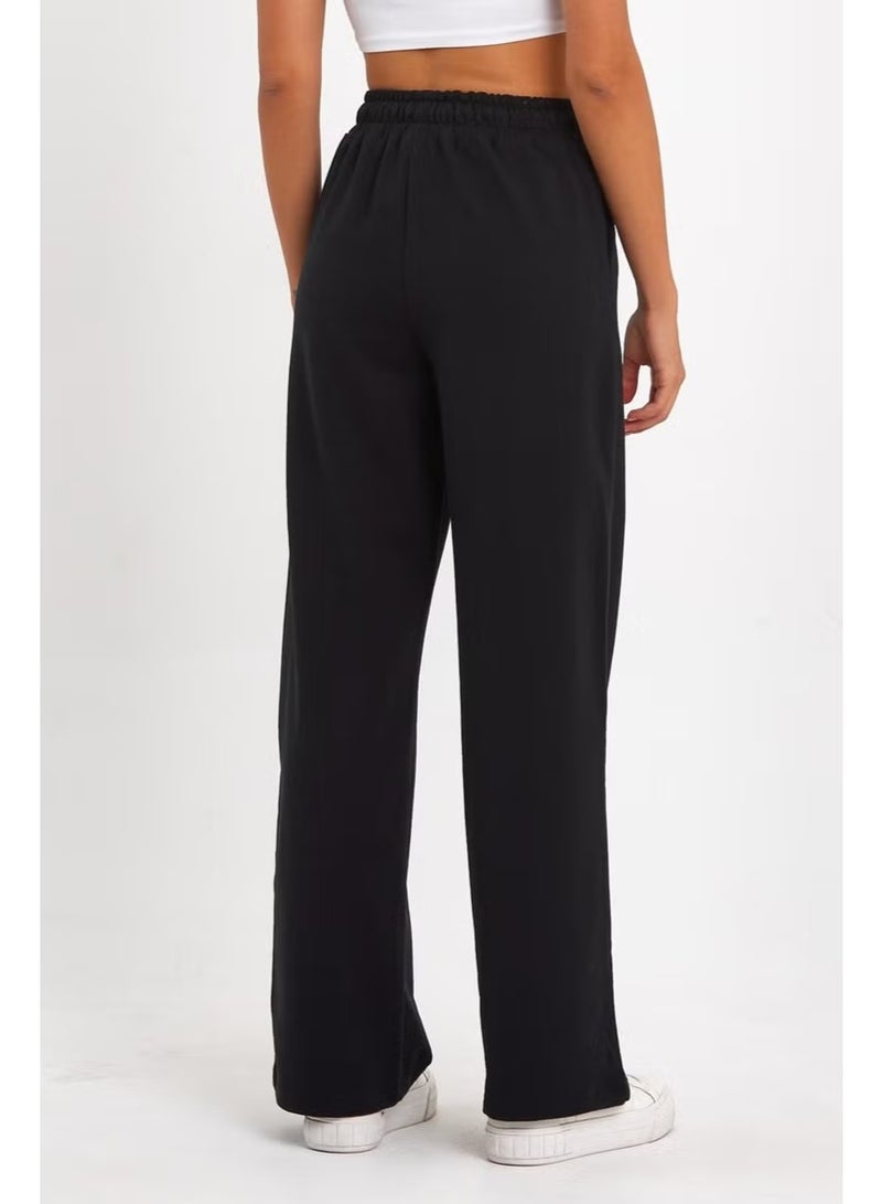 Women's Seasonal Casual Wide Leg Side Pocket Black Sweatpants - Image 5