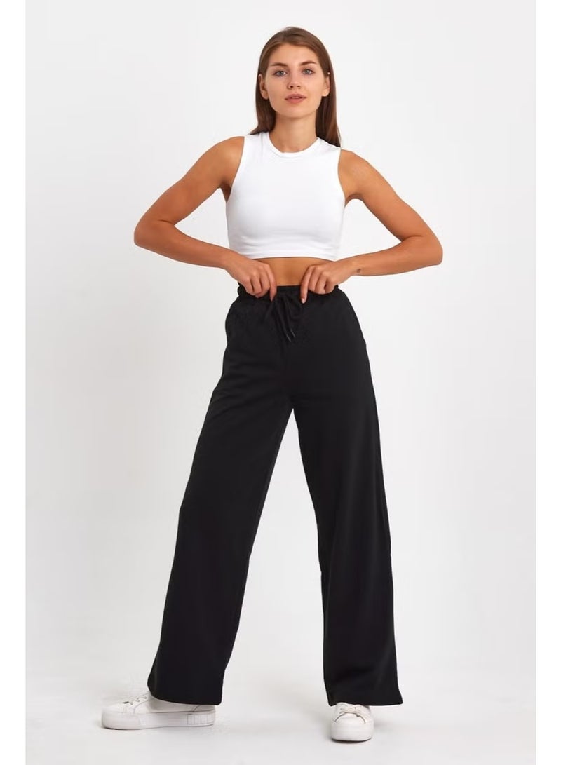 Women's Seasonal Casual Wide Leg Side Pocket Black Sweatpants - Image 1
