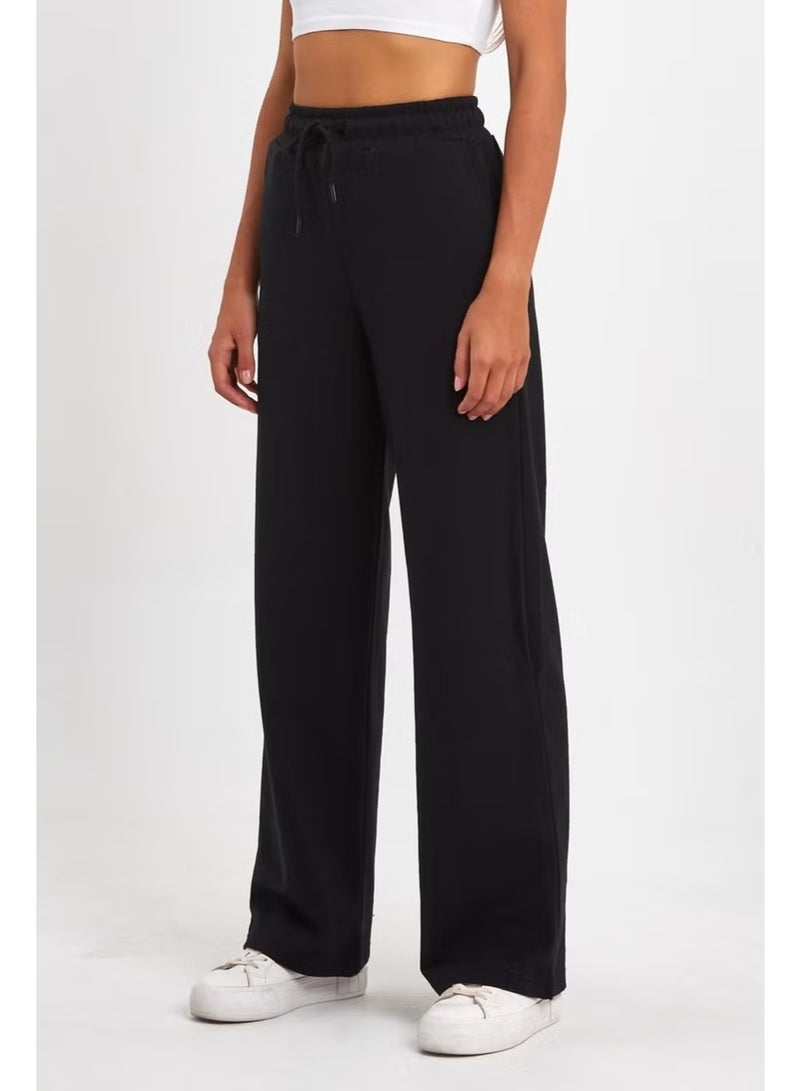 Women's Seasonal Casual Wide Leg Side Pocket Black Sweatpants - Image 3