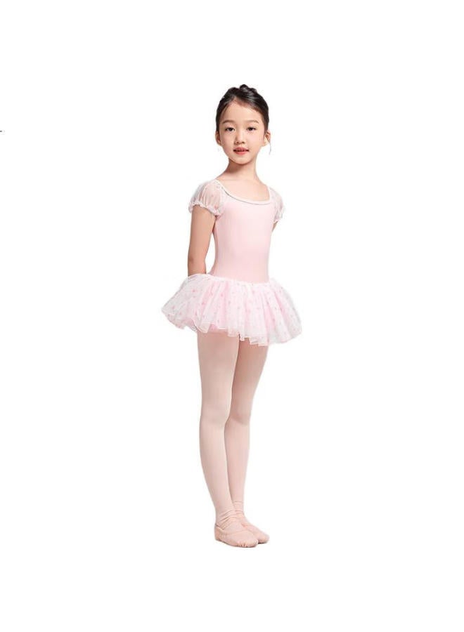 Sansha Children'S Dance Tutu, Ballet Leotard For Girls, Heart-Shaped Puff Sleeve Performance Dress With Open Crotch, Pink, Xxl - Image 1