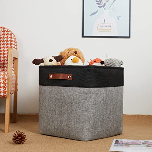 DULLEMELO Storage Bins for Organizing,Closet Storage Baskets for Gift Empty,Large Linen Canvas Storage Bins with Handles for Home Office Toys Shelves(Black&Grey, 13 inch Cube) - Image 3