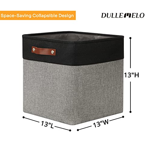 DULLEMELO Storage Bins for Organizing,Closet Storage Baskets for Gift Empty,Large Linen Canvas Storage Bins with Handles for Home Office Toys Shelves(Black&Grey, 13 inch Cube) - Image 2