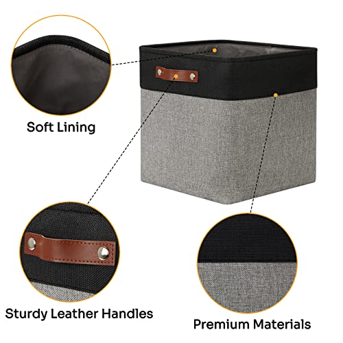 DULLEMELO Storage Bins for Organizing,Closet Storage Baskets for Gift Empty,Large Linen Canvas Storage Bins with Handles for Home Office Toys Shelves(Black&Grey, 13 inch Cube) - Image 4