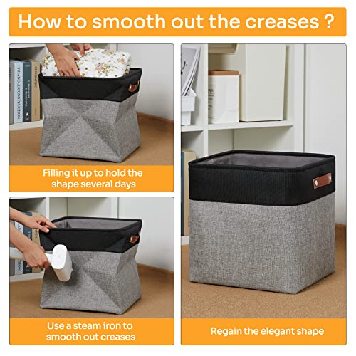 DULLEMELO Storage Bins for Organizing,Closet Storage Baskets for Gift Empty,Large Linen Canvas Storage Bins with Handles for Home Office Toys Shelves(Black&Grey, 13 inch Cube) - Image 5