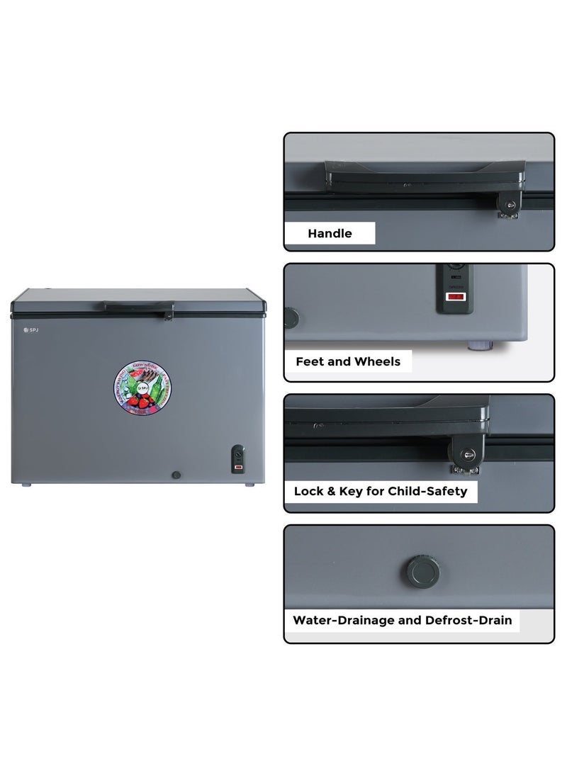 SPJ 280L Chest Freezer, Single Door, Quick Freeze, Fast Cooling, Energy Efficient Freezer, Large Capacity, Grey - Image 4