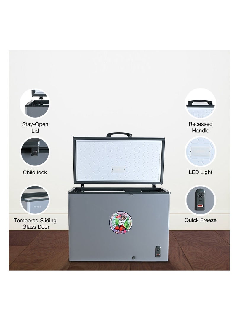 SPJ 280L Chest Freezer, Single Door, Quick Freeze, Fast Cooling, Energy Efficient Freezer, Large Capacity, Grey - Image 2