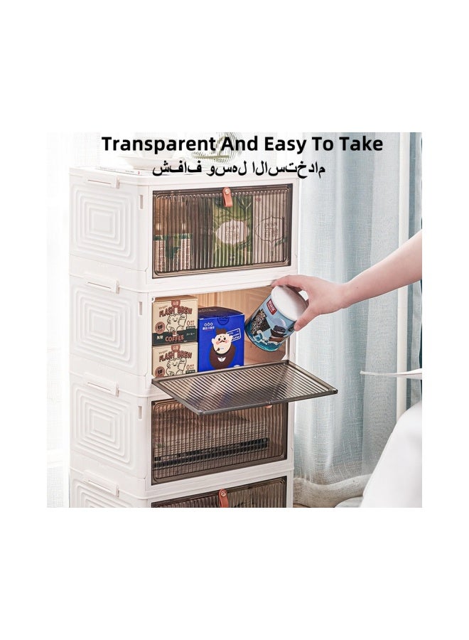 شبيلي صناديق تخزين بيضاء من البولي بروبيلين – منظم خزانة ثلاثي الطبقات قابل للطي مع عجلات وغطاء مغناطيسي – صندوق تخزين بسعة كبيرة للمنزل أو السكن أو المكتب أو غرفة النوم أو الألعاب أو الملابس أو الكتب  - Image 3