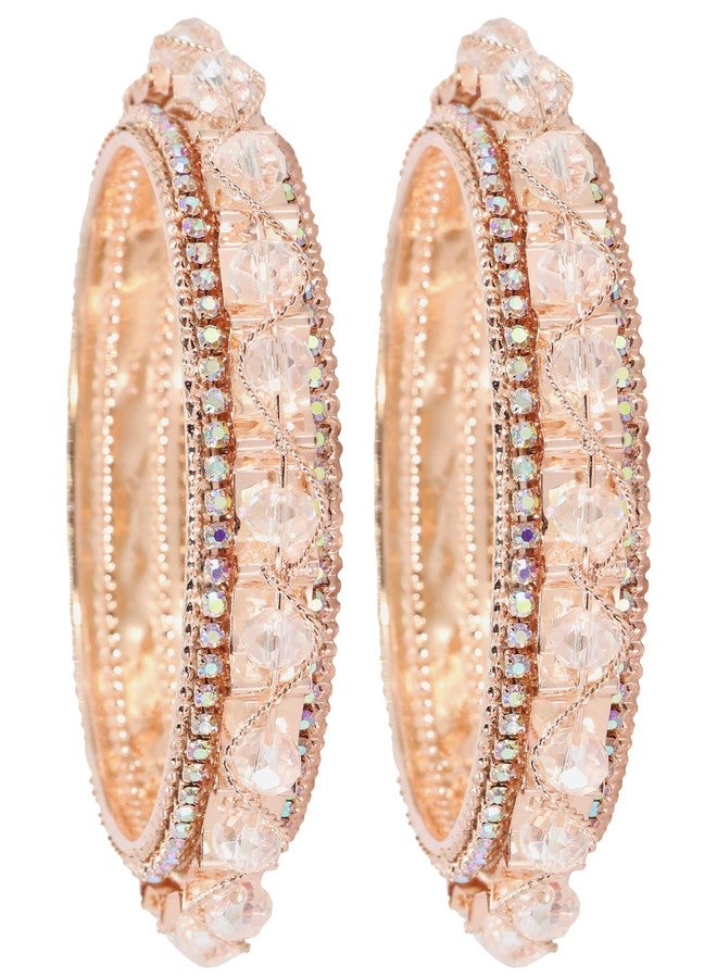 NMII Alloy Metal Pearls & Diamond Stone Traditional Bangles Set For Women & Girls | Designer, Fancy Party, Wedding, Occasion Jewellery | Bangles Kada For Women Stylish | Set of 2-(MAH62-RoseGold-2.4) - Image 1