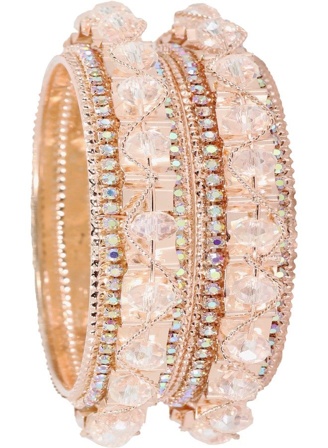 NMII Alloy Metal Pearls & Diamond Stone Traditional Bangles Set For Women & Girls | Designer, Fancy Party, Wedding, Occasion Jewellery | Bangles Kada For Women Stylish | Set of 2-(MAH62-RoseGold-2.4) - Image 2