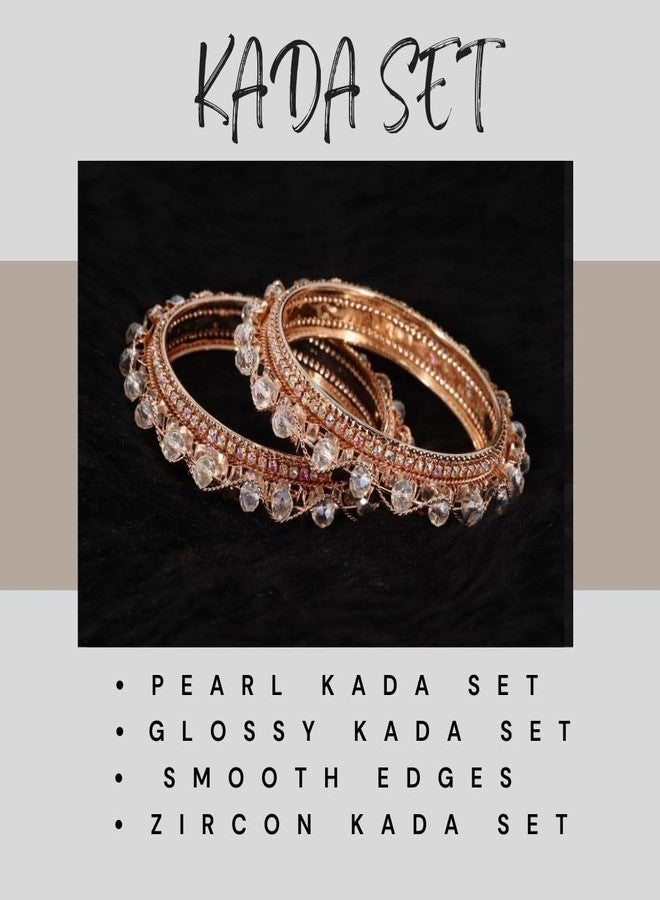 NMII Alloy Metal Pearls & Diamond Stone Traditional Bangles Set For Women & Girls | Designer, Fancy Party, Wedding, Occasion Jewellery | Bangles Kada For Women Stylish | Set of 2-(MAH62-RoseGold-2.4) - Image 5