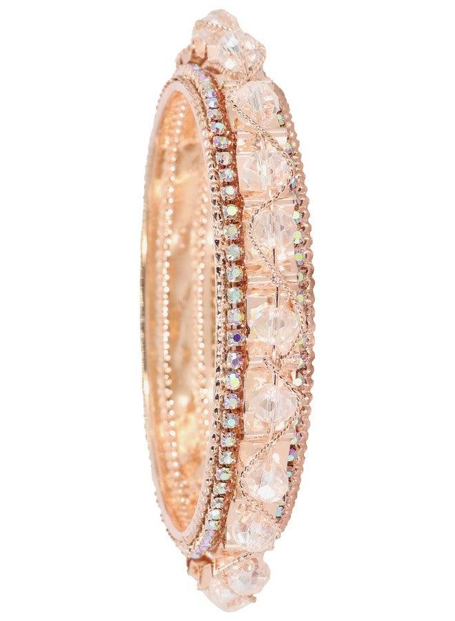 NMII Alloy Metal Pearls & Diamond Stone Traditional Bangles Set For Women & Girls | Designer, Fancy Party, Wedding, Occasion Jewellery | Bangles Kada For Women Stylish | Set of 2-(MAH62-RoseGold-2.4) - Image 4