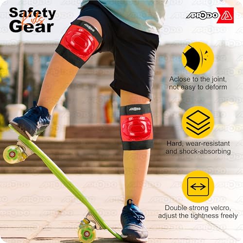 Aprodo Kids Sports Protective Gear Set | from Beginner to Advanced | for Ages 3-5-8-14 Boys & Girls | Includes Knee & Elbow Pads, Wrist Guards | Ideal for Skateboarding, Cycling & Scooter (Red) - Image 4