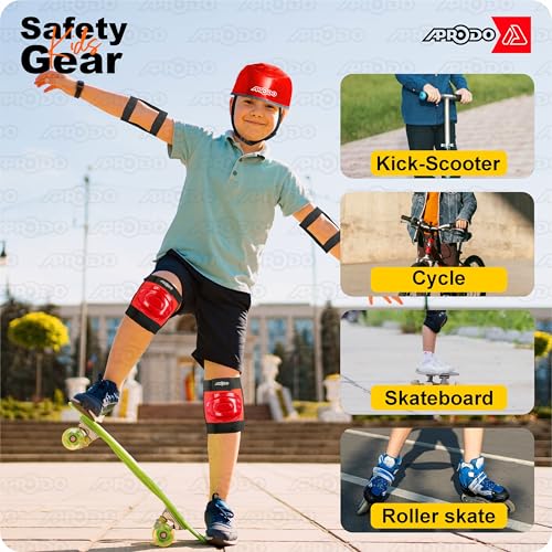 Aprodo Kids Sports Protective Gear Set | from Beginner to Advanced | for Ages 3-5-8-14 Boys & Girls | Includes Knee & Elbow Pads, Wrist Guards | Ideal for Skateboarding, Cycling & Scooter (Red) - Image 5