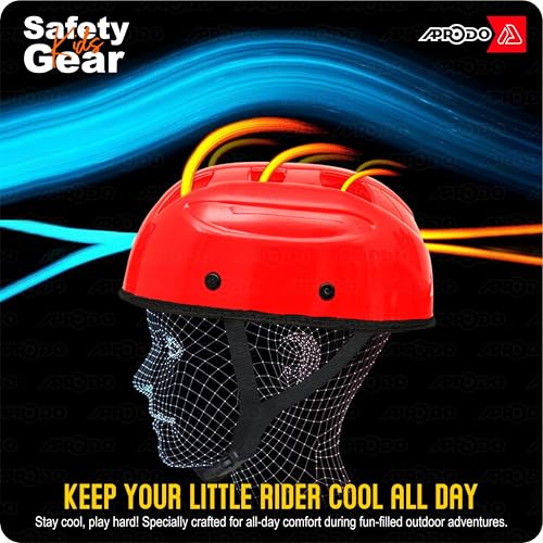 Aprodo Kids Sports Protective Gear Set | from Beginner to Advanced | for Ages 3-5-8-14 Boys & Girls | Includes Knee & Elbow Pads, Wrist Guards | Ideal for Skateboarding, Cycling & Scooter (Red) - Image 2