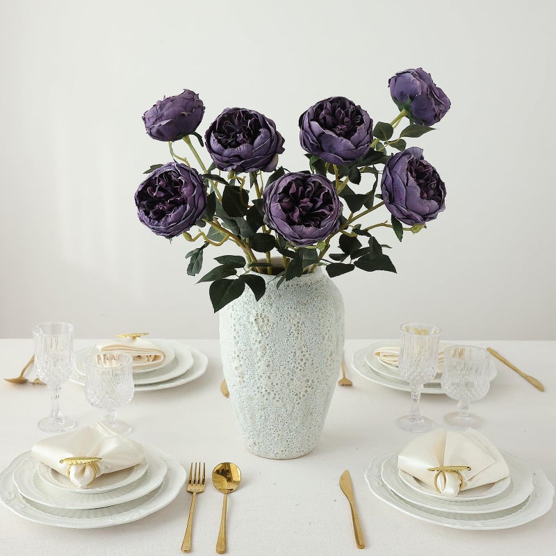 Mizii 6Pcs Burnt Purple Artificial Roses Flowers Fake Silk Roses Flower With Long Stem For Wedding Decorations Table Centerpieces Flower Arrangement Home Decor (Burnt Purple) - Image 3