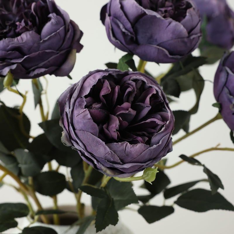 Mizii 6Pcs Burnt Purple Artificial Roses Flowers Fake Silk Roses Flower With Long Stem For Wedding Decorations Table Centerpieces Flower Arrangement Home Decor (Burnt Purple) - Image 4