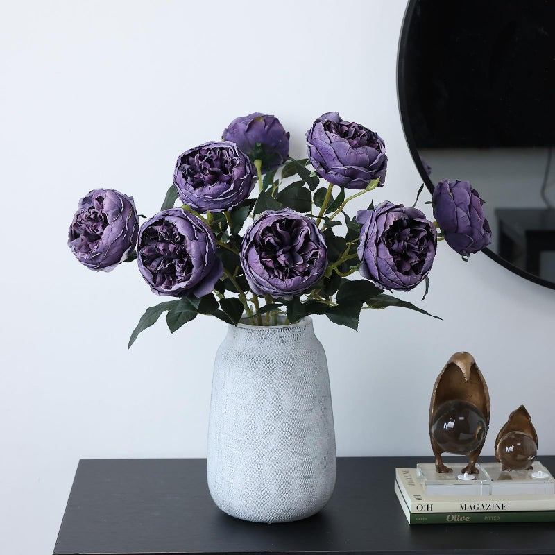 Mizii 6Pcs Burnt Purple Artificial Roses Flowers Fake Silk Roses Flower With Long Stem For Wedding Decorations Table Centerpieces Flower Arrangement Home Decor (Burnt Purple) - Image 5