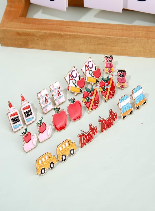 ARATLENCH Cute Earrings Studs Black To School Weird Studs Apple Teach Shool Bus Pencil Small Stud Earrings Teacher Appreciation Gift (cute student earrings B) - Image 4