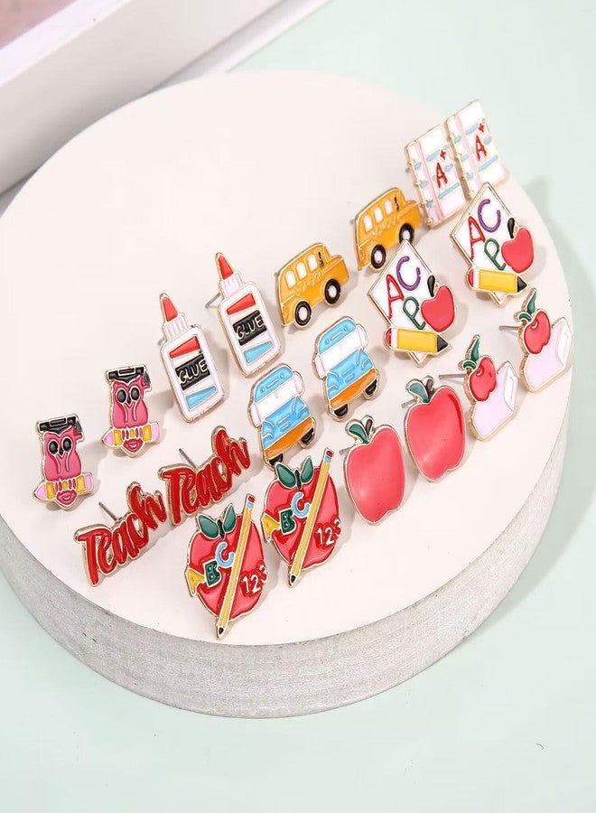 ARATLENCH Cute Earrings Studs Black To School Weird Studs Apple Teach Shool Bus Pencil Small Stud Earrings Teacher Appreciation Gift (cute student earrings B) - Image 3