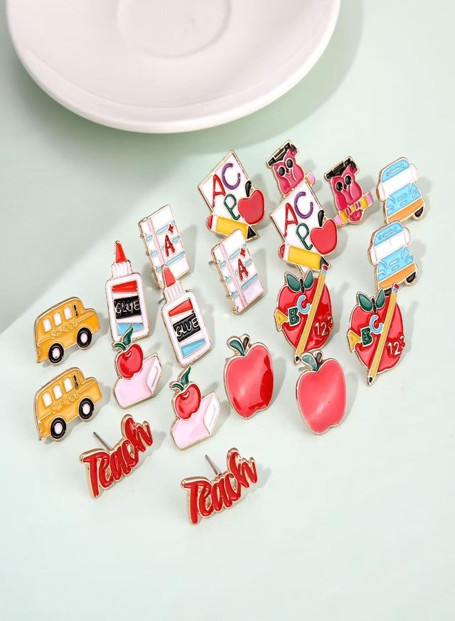 ARATLENCH Cute Earrings Studs Black To School Weird Studs Apple Teach Shool Bus Pencil Small Stud Earrings Teacher Appreciation Gift (cute student earrings B) - Image 5