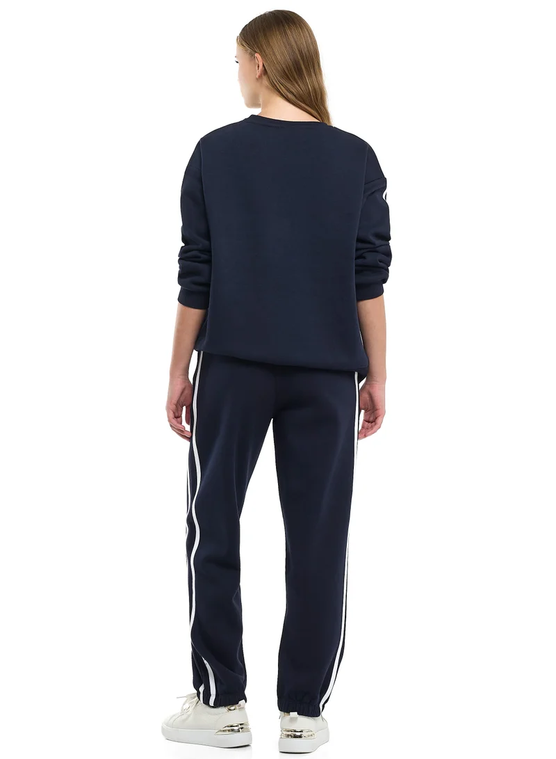 victor and jane Girls “Paris France” Cotton Fleece 2-Piece Set - Navy