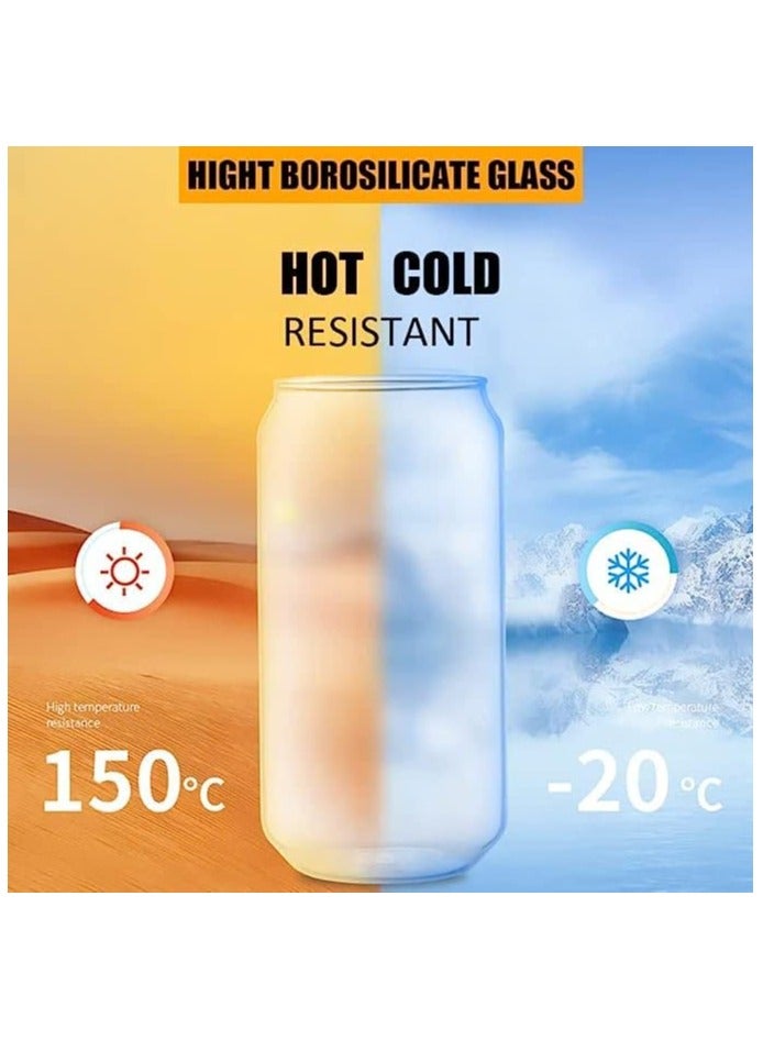 GGEROU 4 Pieces Glass Cups with Bamboo Lids and Glass Straw- Beer Can Shaped Drinking Glasses Set,Cute Boba Drinking Glasses  500ml  - Image 4