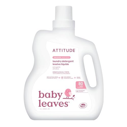 ATTITUDE Baby Laundry Detergent Liquid EWG Verified Safe for Baby Clothes Infant and Newborn Vegan and Naturally Derived Washing Soap HE Compatible Unscented 80 Loads 676 Fl Oz