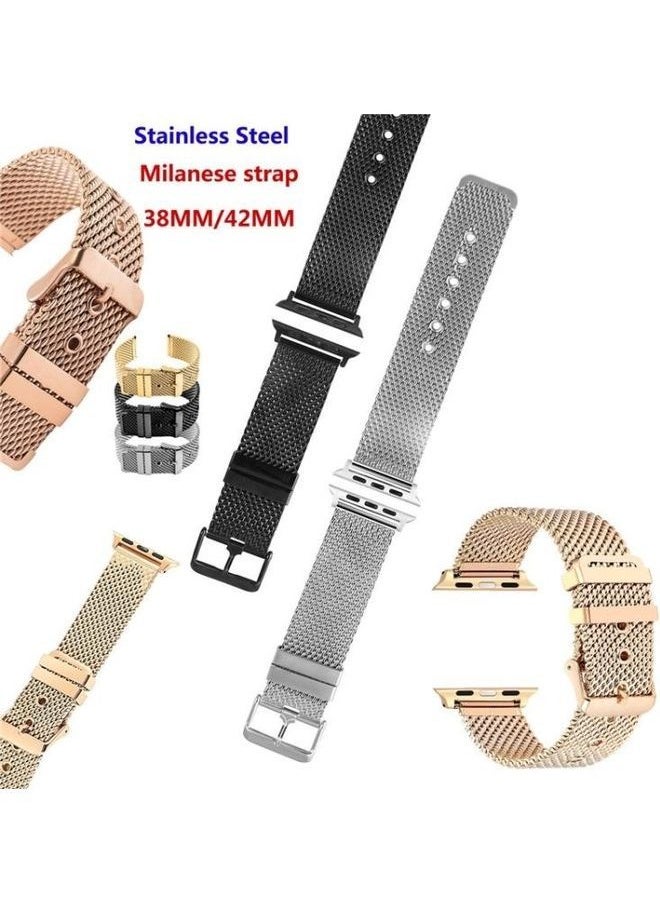 NIBEMINENT - Milanese Double Buckle Watchband For Apple Watch Series 7 41mm/6 & SE 5 4 40mm/3 2 1 38mm Black - Image 1