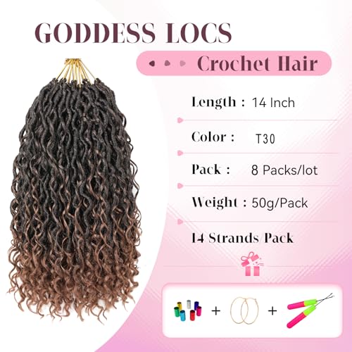 Aipin Goddess Locs Crochet Hair Boho River Locs Hippie Wavy Crochet With Curly Hair In Middle And Ends Braids Hair Extensions (8 Packs,14 inch, T30) - Image 2