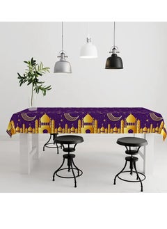 Home Care Eid Mubarak Disposable Tablecloth, Purple Moon Star Castle Design, 130x220cm, Plastic, Ideal for Ramadan Kareem, Eid Al Adha, and Islamic Party Decorations, Tablecloth, Gifts, Muslim Party Supplies 130X220 cm  - Image 1