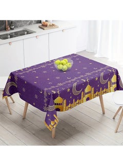 Home Care Eid Mubarak Disposable Tablecloth, Purple Moon Star Castle Design, 130x220cm, Plastic, Ideal for Ramadan Kareem, Eid Al Adha, and Islamic Party Decorations, Tablecloth, Gifts, Muslim Party Supplies 130X220 cm  - Image 3
