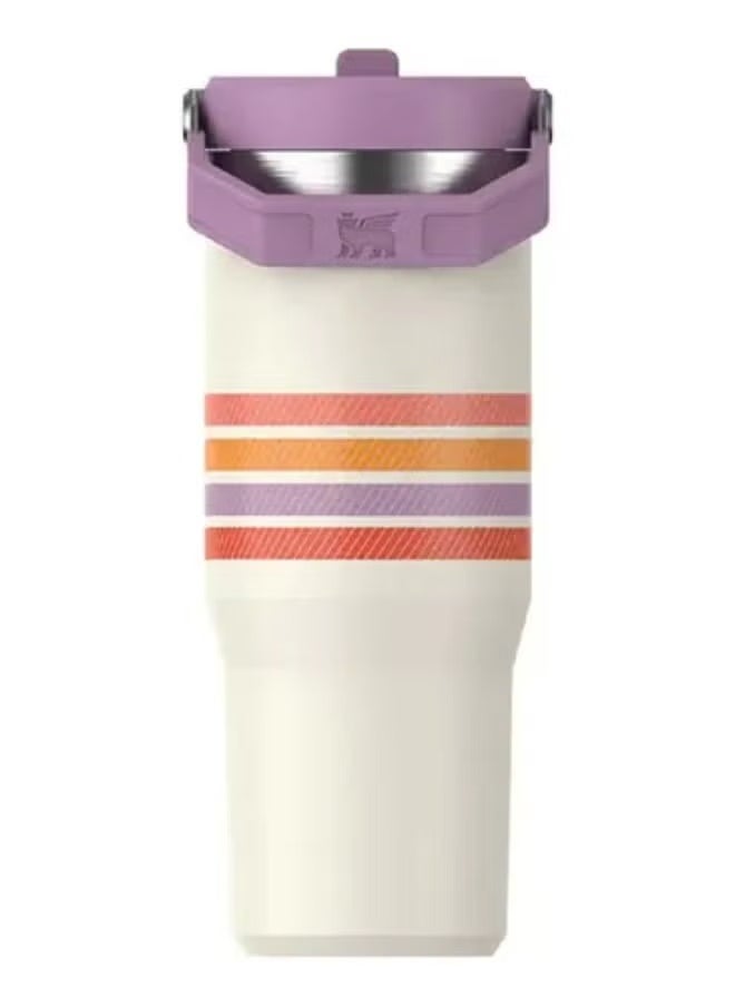 Stanley - STANLEY IceFlow 30oz Insulated Tumbler with Straw – Varsity Series Striped Purple Edition – BPA-Free Stainless Steel Travel Cup – Flip Straw Lid with Leakproof Seal – Easy-Carry Handle – Double Wall Vacuum Insulated Cold Drink Bottle – Keeps Drinks Cold for 12H, Iced for 2 Days – Ideal for Work, Gym, Travel - Image 1