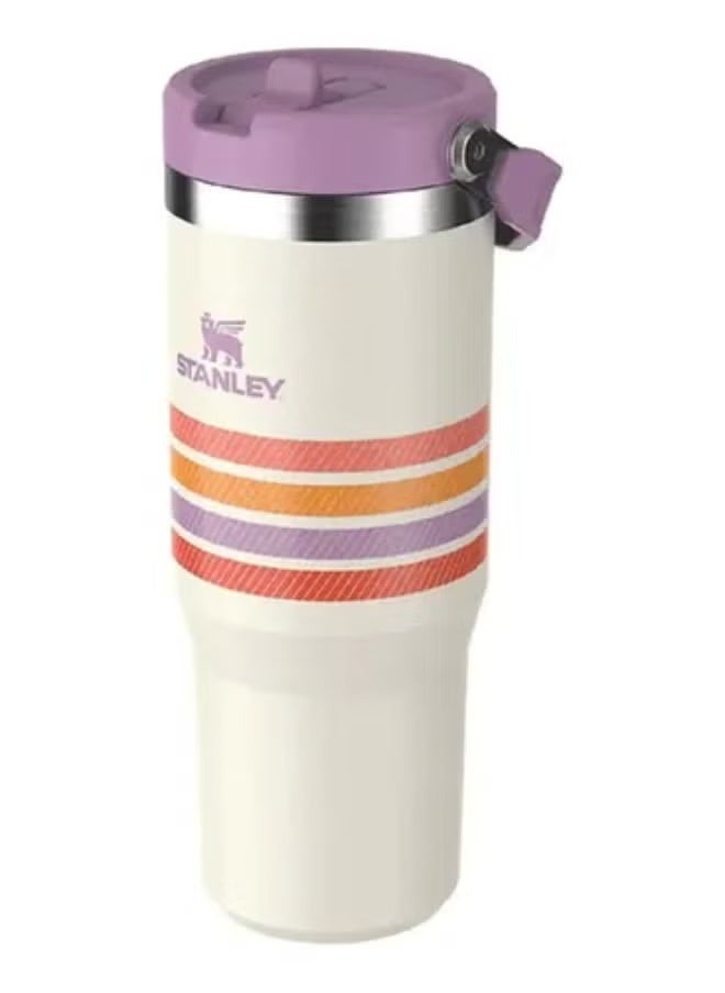 Stanley - STANLEY IceFlow 30oz Insulated Tumbler with Straw – Varsity Series Striped Purple Edition – BPA-Free Stainless Steel Travel Cup – Flip Straw Lid with Leakproof Seal – Easy-Carry Handle – Double Wall Vacuum Insulated Cold Drink Bottle – Keeps Drinks Cold for 12H, Iced for 2 Days – Ideal for Work, Gym, Travel - Image 1