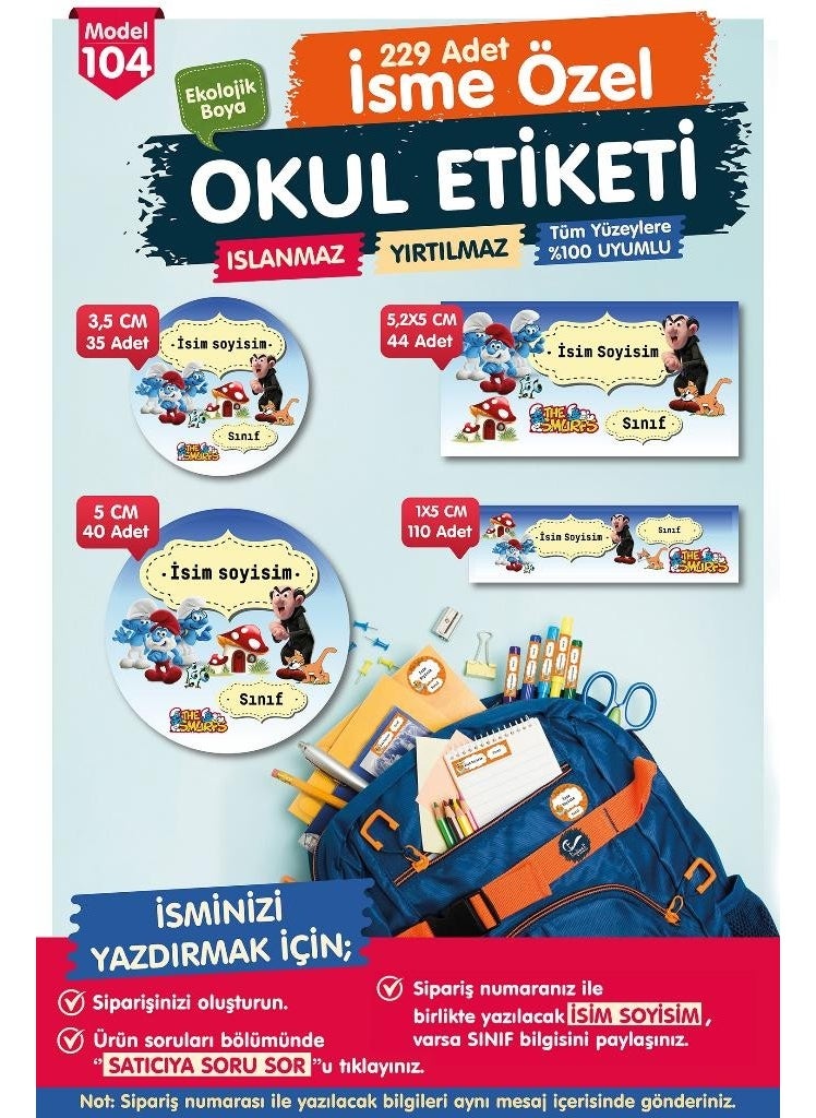 Tuğset Label School Label Smurfs Gargamel Pen Notebook Label Custom Name Printable Label Set - Name ETIKETI-T586-OE104