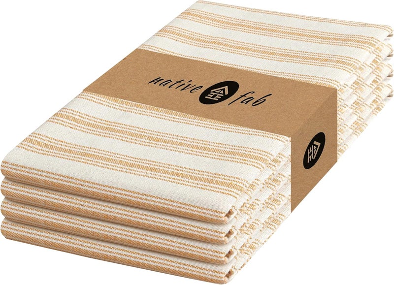 Native Fab 4 Pack Stripe Napkins  18x18 inches  100 Cotton Soft Absorbent Lightweight Durable Machine Washable Table Linen Napkins for Dinner Lunch Everday Use Weddings  Mustard Yellow - Image 1