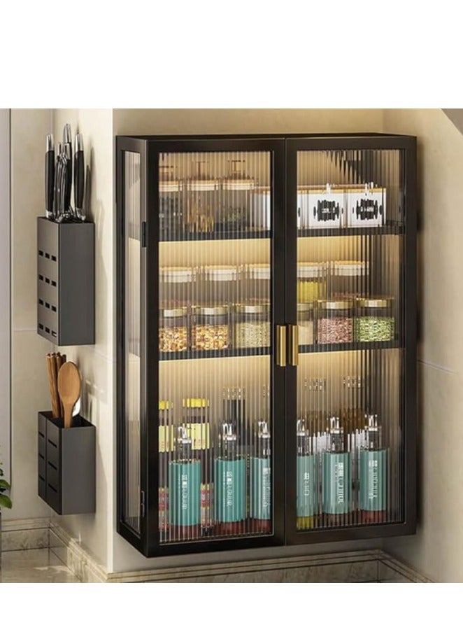 Generic Bathroom Storage Cabinet Kitchen Storage Rack 3-Layer Wall Mounted Storage Cabinet Dust-Proof Cosmetic Makeup Organizer Display (Double Door 40 * 14 * 70CM)  - Image 1