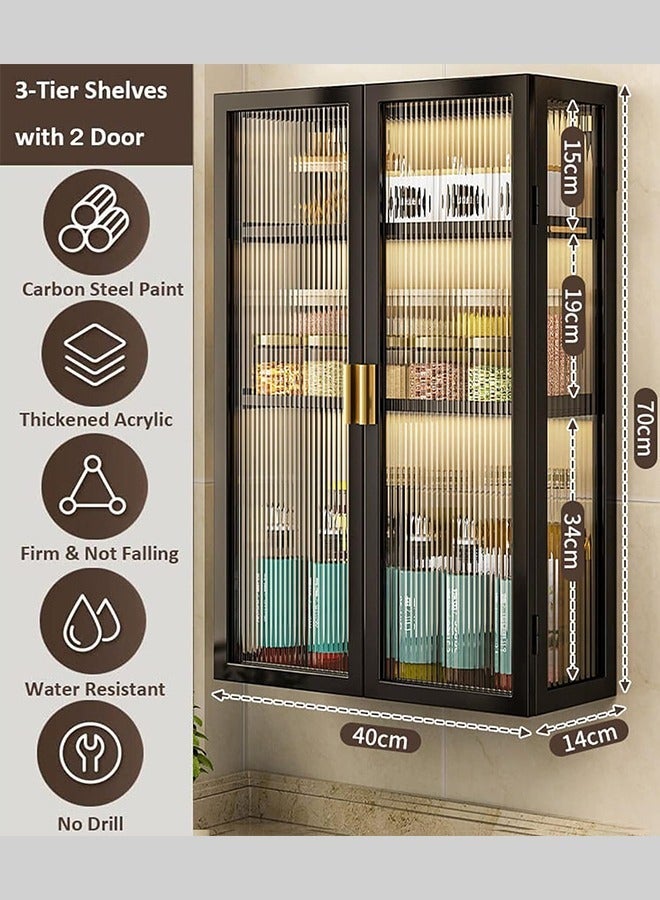 Generic Bathroom Storage Cabinet Kitchen Storage Rack 3-Layer Wall Mounted Storage Cabinet Dust-Proof Cosmetic Makeup Organizer Display (Double Door 40 * 14 * 70CM)  - Image 2